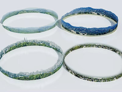 Circular Garden Landscape Models Featuring Green Spaces And Mountain Scenes 3d model