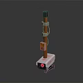 Industrial Device With White Base Brown Pole Gray Top Red Button And Yellow Label