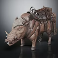 Fierce Boar Character Design With Leather Saddle Skull Decoration And Gear