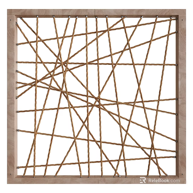Grid Like Wall Decor Composed of Brown Lines with Wooden Frame 3d model 