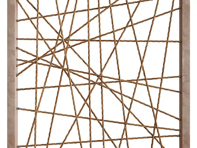 Grid Like Wall Decor Composed of Brown Lines with Wooden Frame 3d model