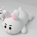 Two Sizes White Rabbit Plush Dolls With Pink Ears Standing And Lying Positions