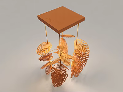 Elegant Modern Copper Leaf Shaped Chandelier With Hanging Metallic Decor Elements 3d model