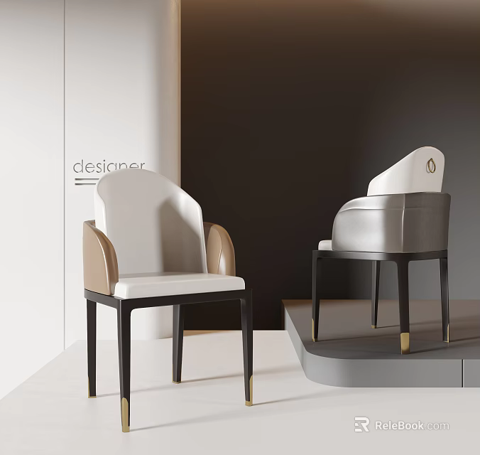 Modern Accent Chairs With Beige And Gray Upholstery Black Frame And Gold Tipped Legs Design 3d model 