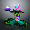 Colorful Decorated Snake With Hat Ears Striped Body And Neon Green Pattern