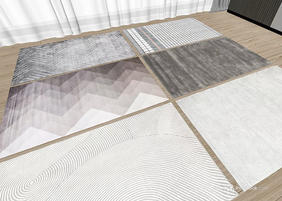 Modern Square Rugs With Geometric Patterns Stripes Wavy Lines Neutral Gray White Tones 3d model