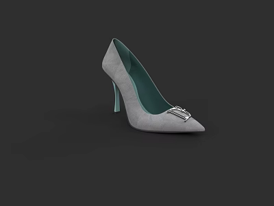 Gray Pointed Toe High Heels with Stiletto Heel and Decorative Buckle 3d model