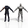 3D Character Models Humanoid Figure With Black Armor And Silver Mechanical Robot Holding Hands