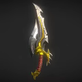 Ornate Gold Silver Sword With Red Wrapped Hilt And Sharp Decorative Blade