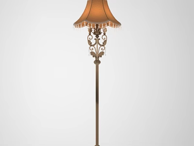 Vintage Style Floor Lamp With Ornate Metal Stand And Brown Fabric Shade 3d model