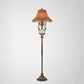 Vintage Style Floor Lamp With Ornate Metal Stand And Brown Fabric Shade