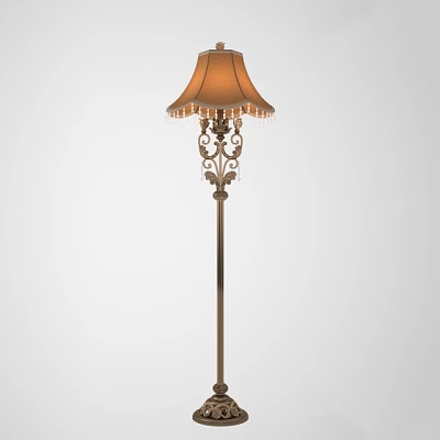 Vintage Style Floor Lamp With Ornate Metal Stand And Brown Fabric Shade 3d model