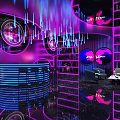 Modern KTV Interior With Purple Blue Lighting Circular Decor Bar And Sofa