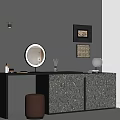 Modern Gray Dressing Table With Round Mirror Decorative Cabinet Wall Art And Stool 3d model