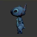 Blue Cartoon Character With Big Ears Standing Pose And Chest Logo