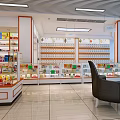 Bright Specialty Retail Store Interior With Shelves Glass Counters Displaying Products On White Tiled Floor