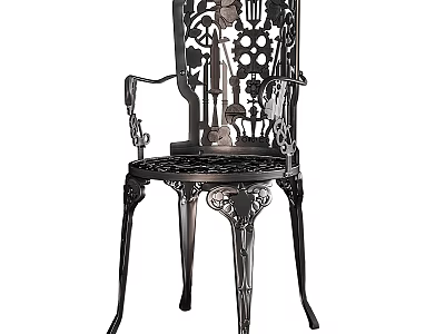 Ornate Metal Chair With Intricate Carved Patterns And Decorative Armrests 3d model