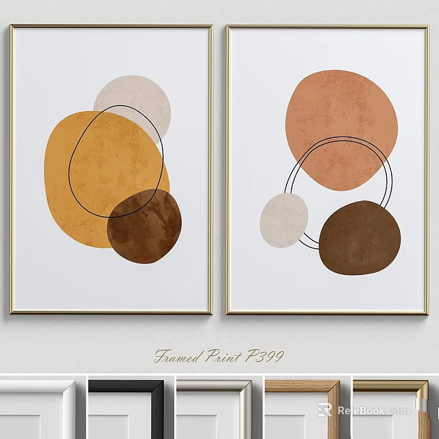 Minimalist Framed Print With Abstract Geometric Circles And Lines In Beige Orange Brown Tones 3d model 