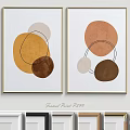 Minimalist Framed Print With Abstract Geometric Circles And Lines In Beige Orange Brown Tones