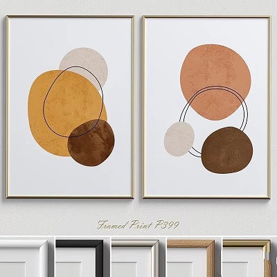 Minimalist Framed Print With Abstract Geometric Circles And Lines In Beige Orange Brown Tones 3d model