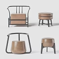 Modern Brown Leather Stools With Black Metal Frames And Various Design Styles 3d model
