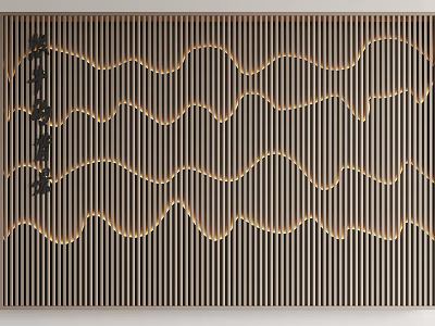 Modern Background Wall Design with Striped Decoration Wavy Lines and Black and Gold Colors 3d model