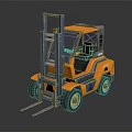 Orange And Blue Industrial Forklift With Modern Design And Reflective Surface