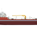 Red Hull Green Deck Cargo Ship Featuring Yellow Crane And Deck Equipment 3d model