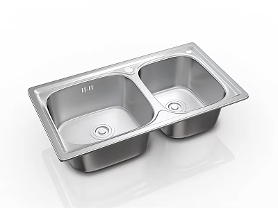 Stainless Steel Double Bowl Kitchen Sink with Modern Design and Smooth Surface 3d model