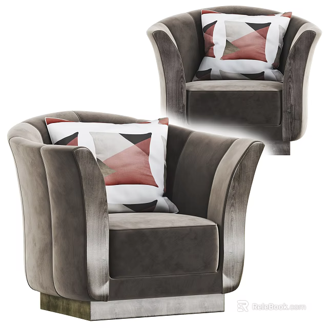 Modern Brown Single Sofa With Curved Arms And Geometric Pattern Pillow 3d model