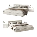 Modern Double Bed With Soft Pillows Blanket And Bedside Tables With Vases 3d model
