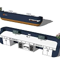 Modern Reception Desk With Dark Blue And Copper Finish White Ornaments And Pink Flowers