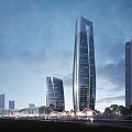 Modern Urban Landscape With Tall Buildings Bridge River And Green Spaces