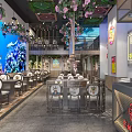 Ocean Themed Restaurant Interior With Coral Fish Wall Chinese Fortune Decor And Floral Chandeliers