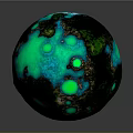 Glowing Green And Blue Sphere With Textured Surface On Dark Background