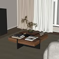Wind solid wood coffee table square coffee table solid color carpet books desktop potted ashtray 3d model