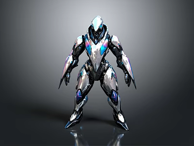 Futuristic Robotic Character With Silver Blue Metallic Armor And Streamlined Design 3d model