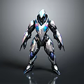 Futuristic Robotic Character With Silver Blue Metallic Armor And Streamlined Design