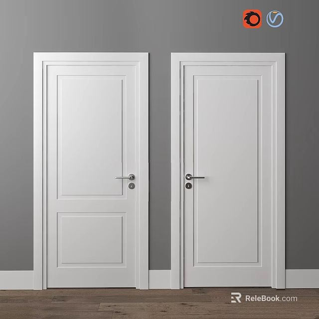 White Swing Doors With Modern Design And Simple Structure For Home Interior 3d model