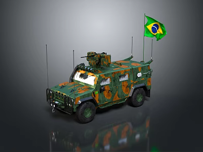 Armored Brazilian Military Tank With Camouflage Paint And Flying Brazilian Flag 3d model