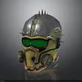 Spiked Metallic Helmet With Green Goggles Gas Mask Components And Yellow Accents