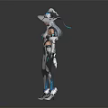 Futuristic Sci Fi Character And Humanoid Creature With Mechanical Armor Helmet And Blue Accents