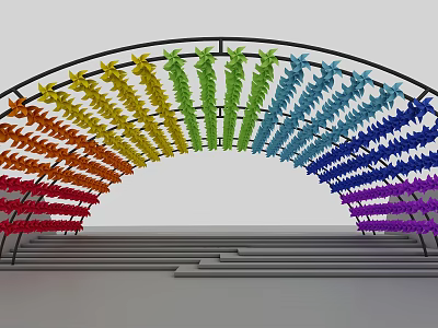 Rainbow Colored Decorative Arch Structure With Leaf Patterns And Black Frame 3d model