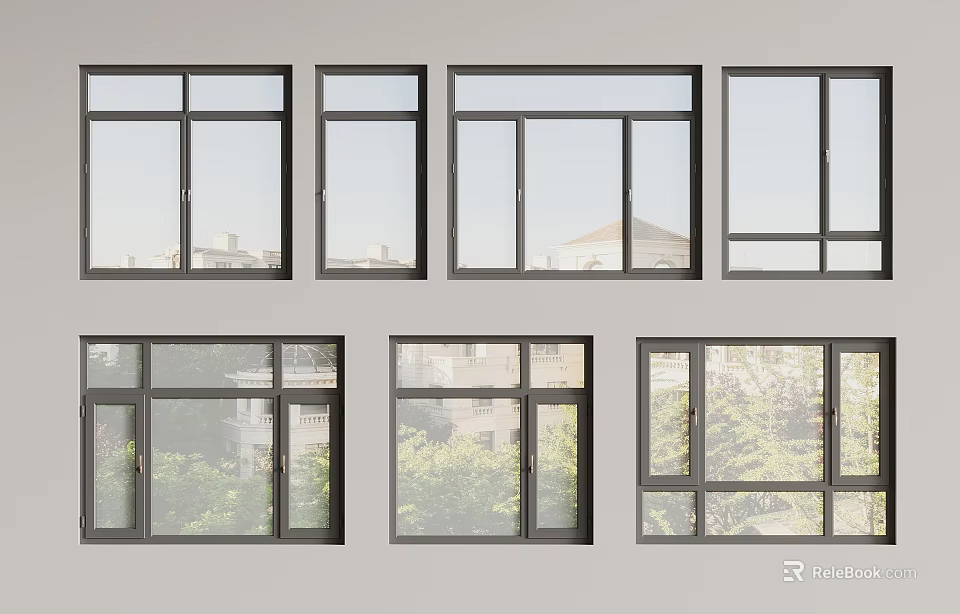 Modern Casement Windows With Various Styles Clear Glass And Scenic Views 3d model 