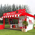 Stylish Cozy Nescafe Awning Featuring Red Seating Family Coffee Time and Wooden Flooring