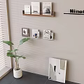 Minotti Wall Shelves With Books Decorative Items And Potted Plant Near Artwork