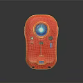 Tactical Red Handheld Weapon Featuring Blue Circular Display And Control Buttons Design