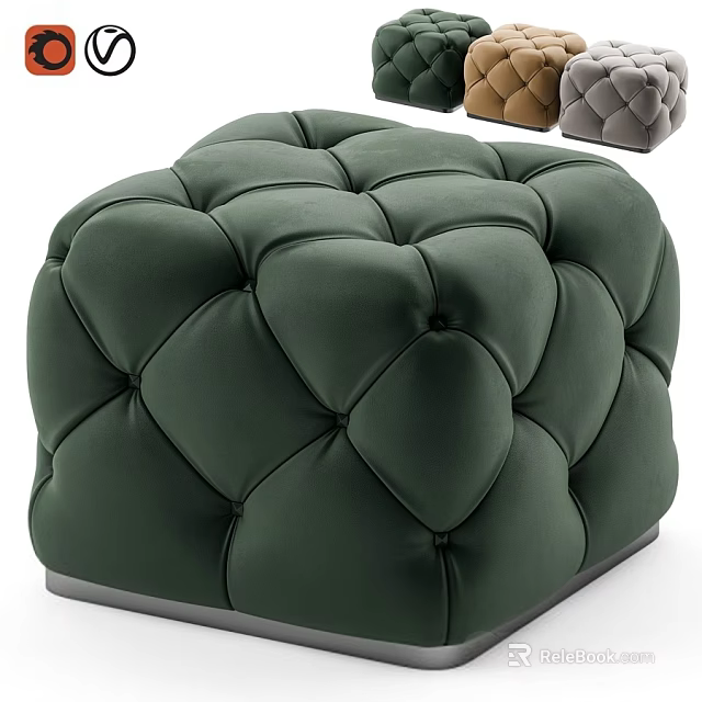 Dark Green Tufted Upholstered Ottoman In Modern Style 3d model