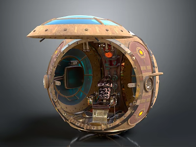 Vintage Spherical Decorative Ornament Combination Featuring Mechanical Interior Control Panel And Metal Details 3d model