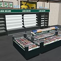 Fresh Meat Display Freezers In Retail Store With Glass Doors And Storage Shelves